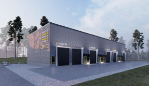 Modernin varastohallin mallinnus.